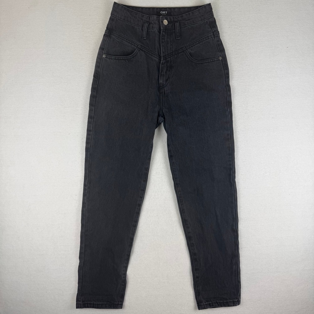 OAT New York Womens High Rise Western Yoke Tapered Mom Jeans Faded Black 26